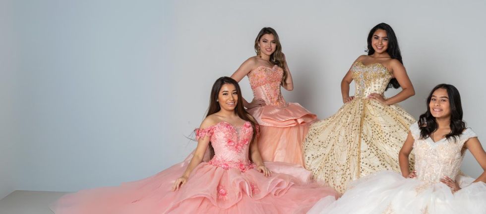 4 Girls Wearing Beautiful Quinceanera Dress - Ice Fabrics