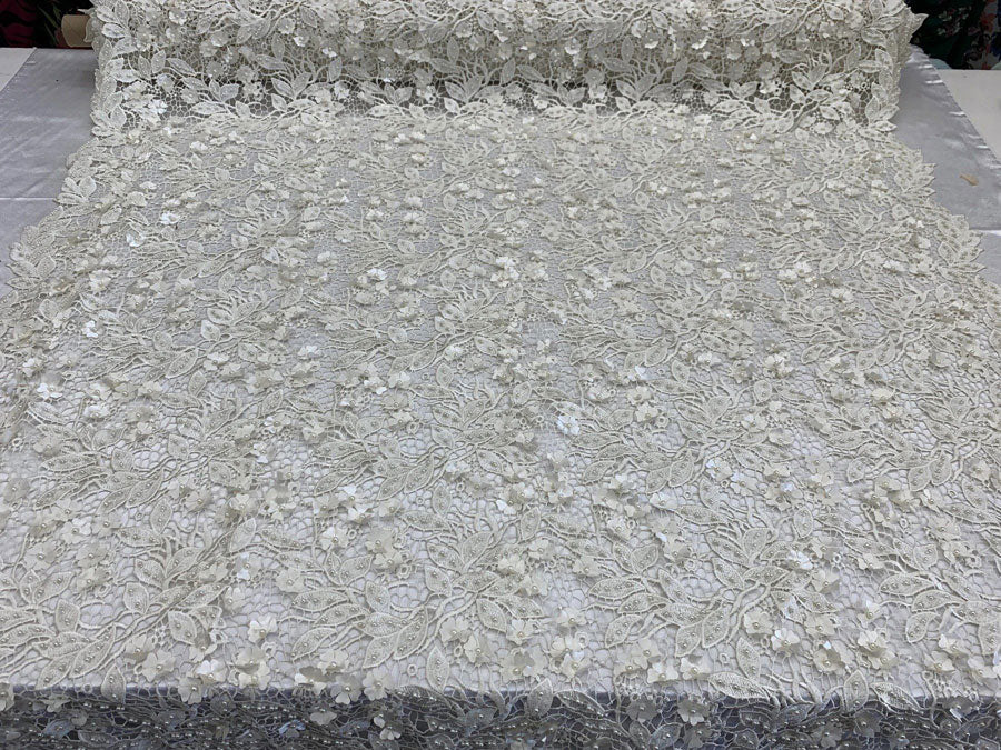 3D Flowers Bridal Heavy Double Beaded Floral Mesh Lace Fabric By The YardICEFABRICICE FABRICSIvory3D Flowers Bridal Heavy Double Beaded Floral Mesh Lace Fabric By The Yard ICEFABRIC |Ivory