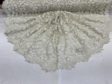 3D Flowers Bridal Heavy Double Beaded Floral Mesh Lace Fabric By The YardICEFABRICICE FABRICSIvory3D Flowers Bridal Heavy Double Beaded Floral Mesh Lace Fabric By The Yard ICEFABRIC |Ivory