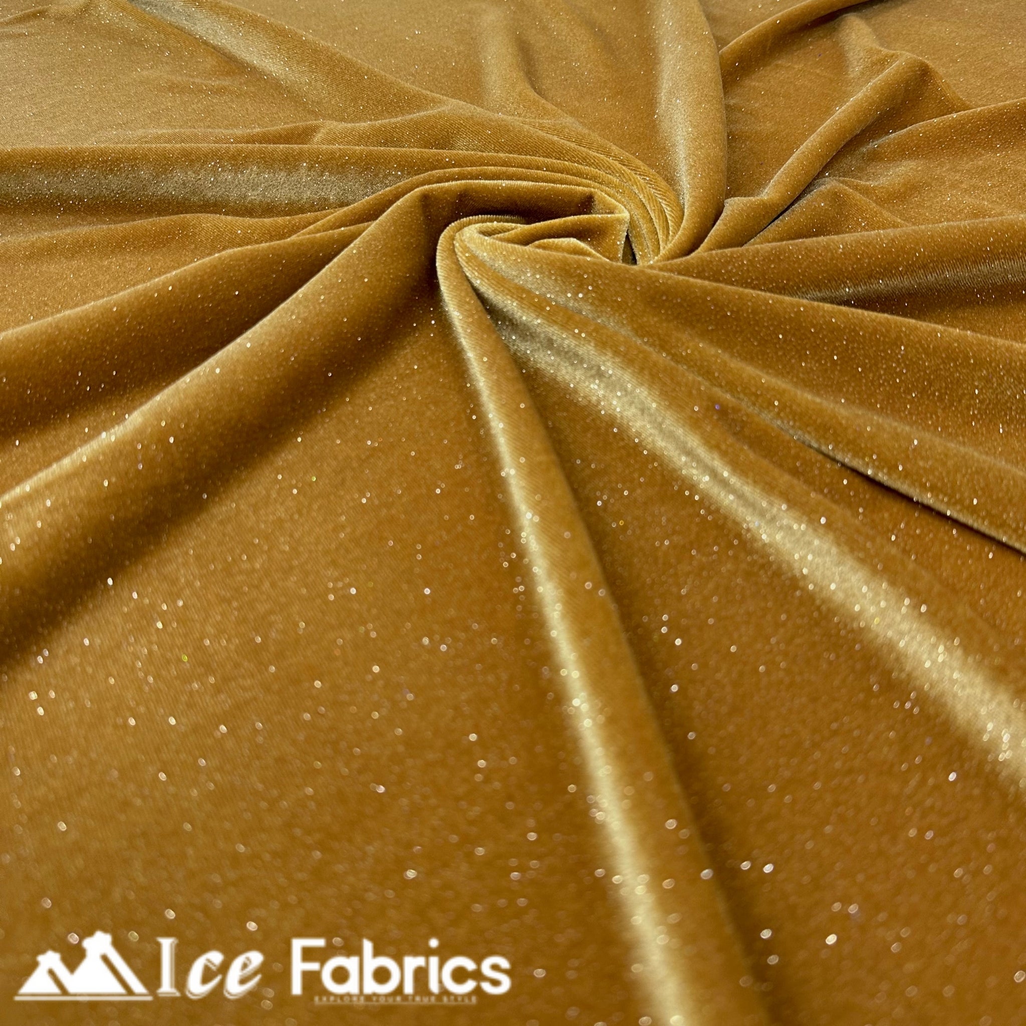 Gold Shiny Glitter Stretch Velvet Spandex Upholstery Fabric