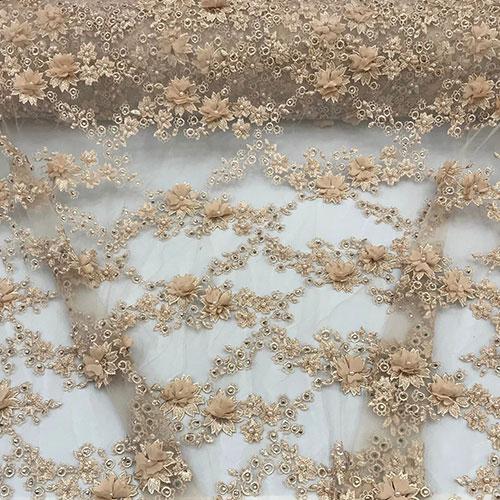 3D Flowers Debora Design Beaded Mesh Lace Fabric By The YardICEFABRICICE FABRICSChampagne3D Flowers Debora Design Beaded Mesh Lace Fabric By The Yard ICEFABRIC |Champagne