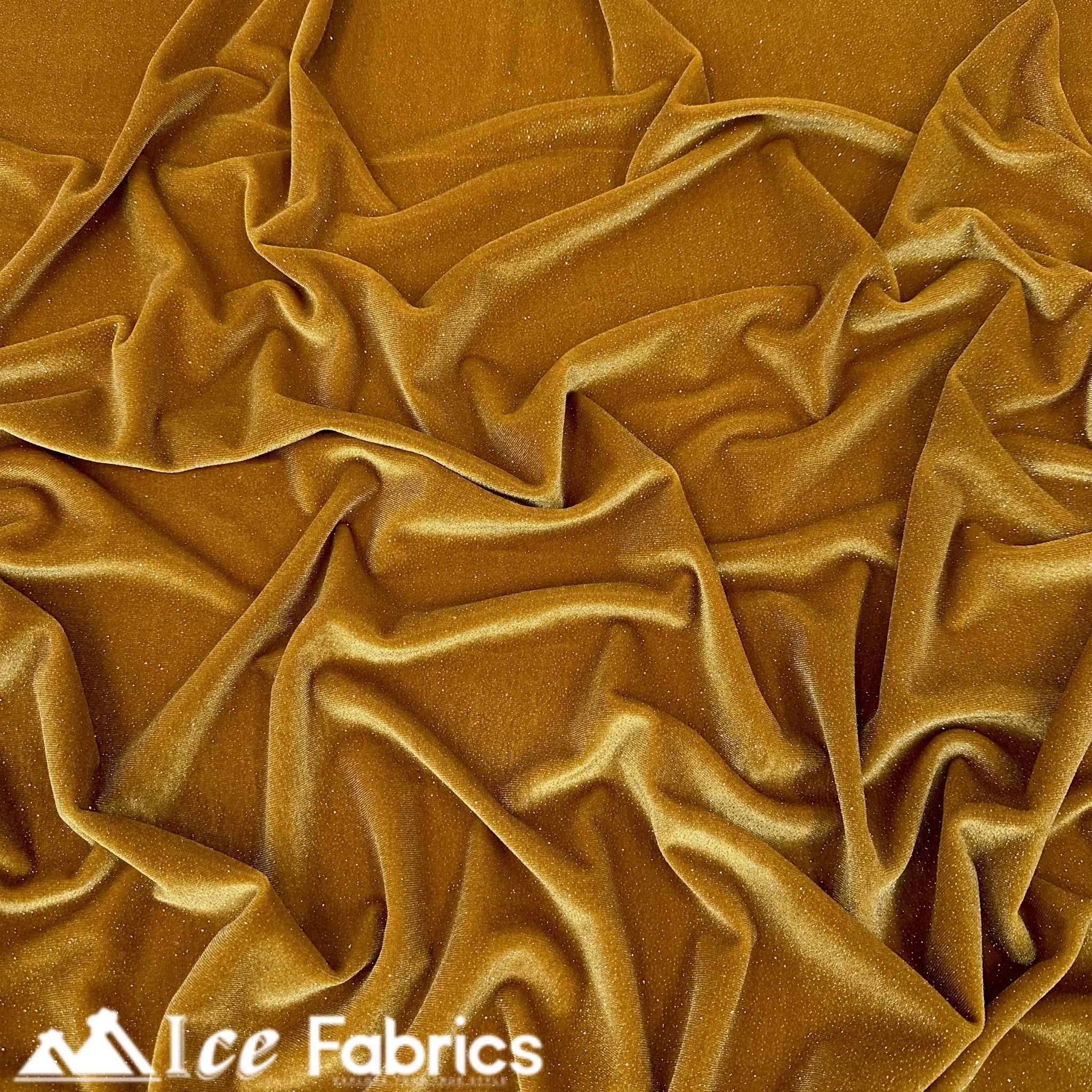 Gold Shiny Glitter Stretch Velvet Spandex Upholstery Fabric