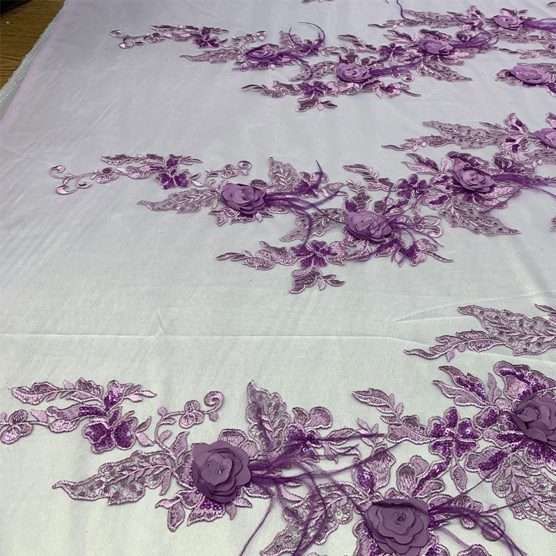 3D Luxury Feather Design Floral Mesh Lace With Sequins Embroidery By The YardICEFABRICICE FABRICSLavender3D Luxury Feather Design Floral Mesh Lace With Sequins Embroidery By The Yard ICEFABRIC |Lavender