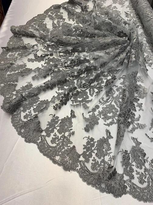 2 Way Stretch Flowers Mesh Lace Embroidered Lace Fabric By The YardICEFABRICICE FABRICSGray2 Way Stretch Flowers Mesh Lace Embroidered Lace Fabric By The Yard ICEFABRIC |Gray