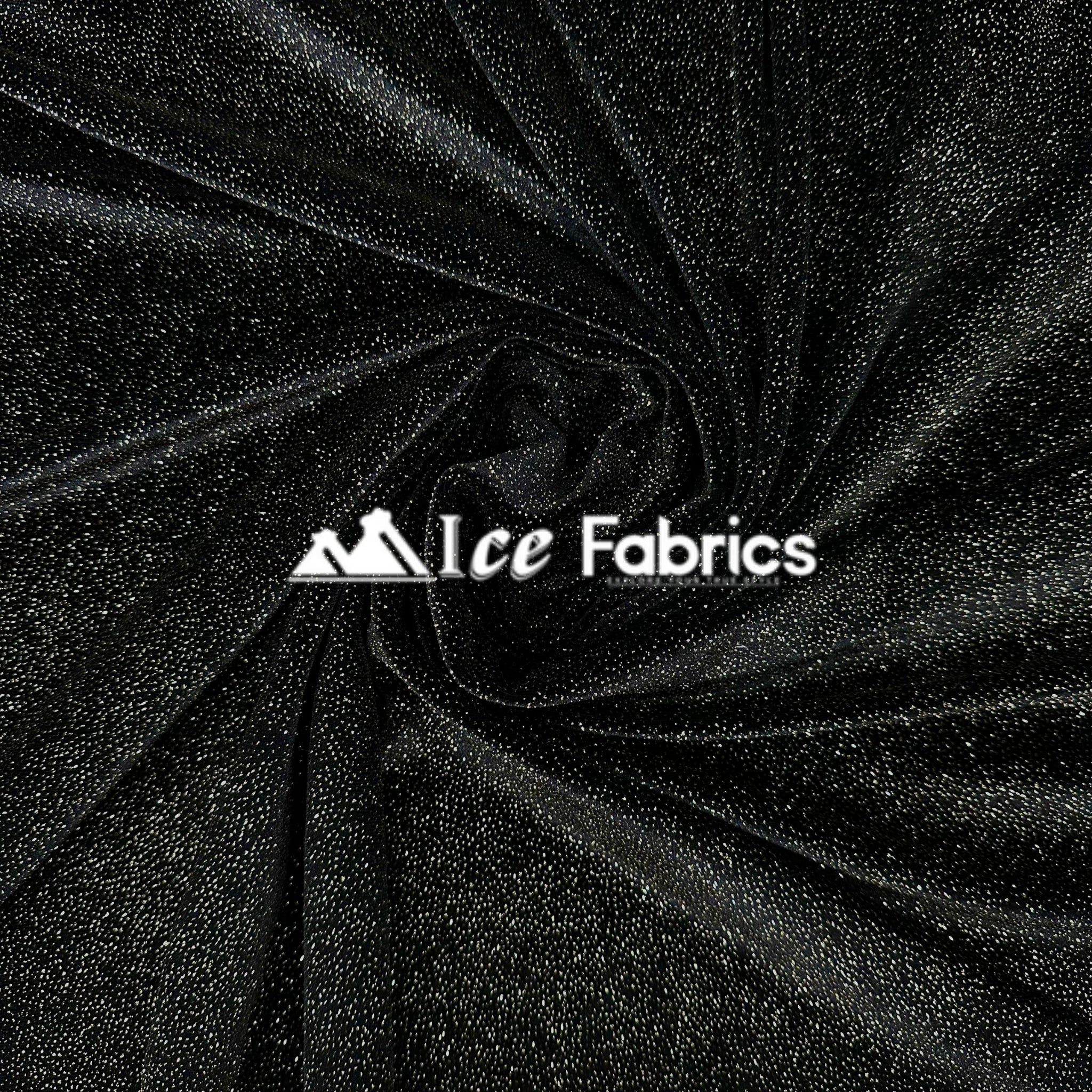 Black Silver Shiny Glitter Stretch Velvet Spandex Upholstery Fabric