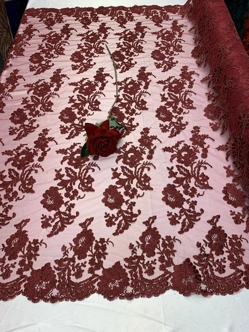 2 Way Stretch Flowers Mesh Lace Embroidered Lace Fabric By The YardICEFABRICICE FABRICSBurgundy2 Way Stretch Flowers Mesh Lace Embroidered Lace Fabric By The Yard ICEFABRIC |Burgundy