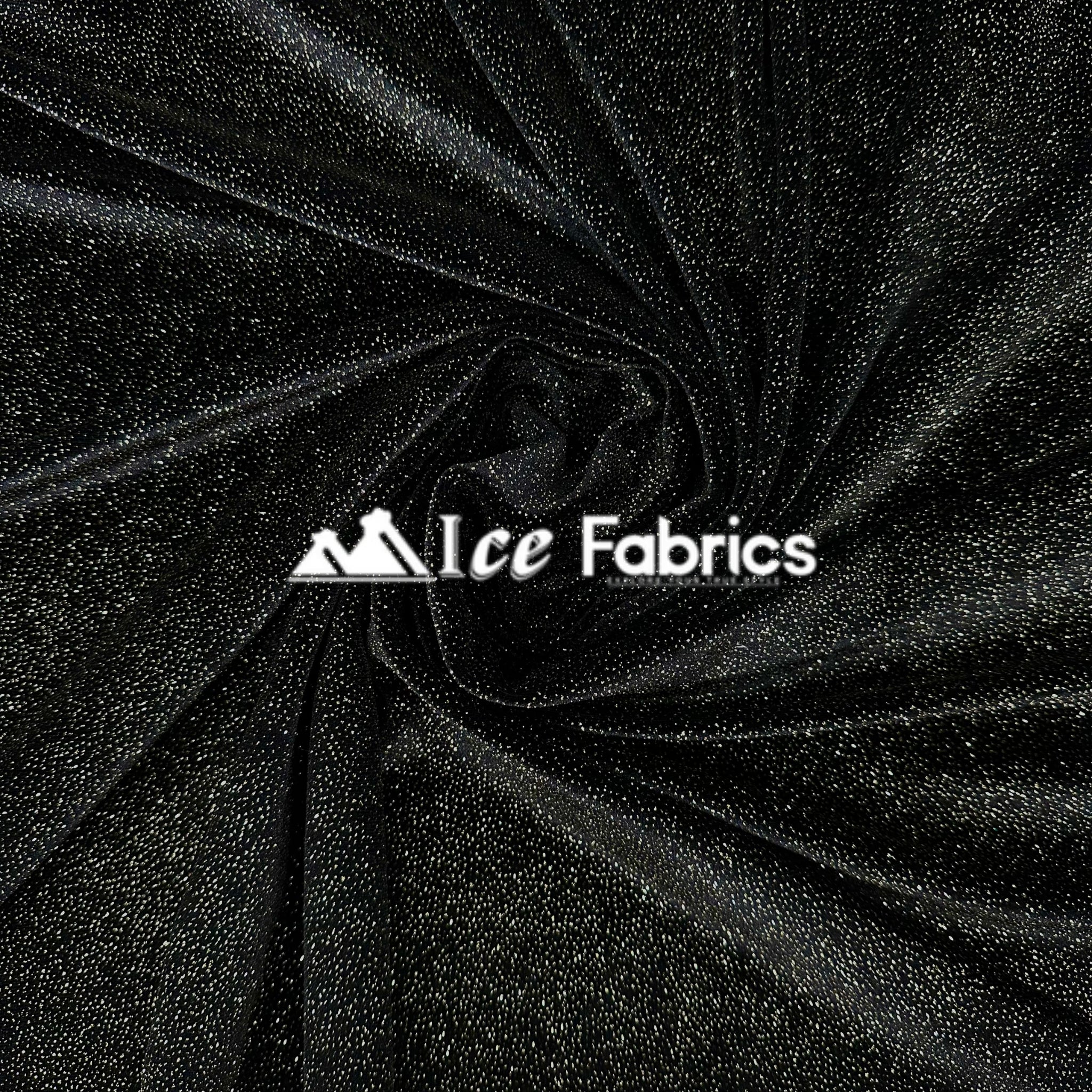 Black Gold Shiny Glitter Stretch Velvet Fabric | Spandex Fabric