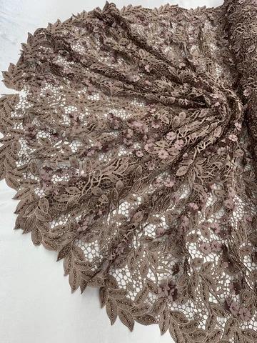 3D Flowers Bridal Heavy Double Beaded Floral Mesh Lace Fabric By The YardICEFABRICICE FABRICSEgg Plant3D Flowers Bridal Heavy Double Beaded Floral Mesh Lace Fabric By The Yard ICEFABRIC |Egg Plant