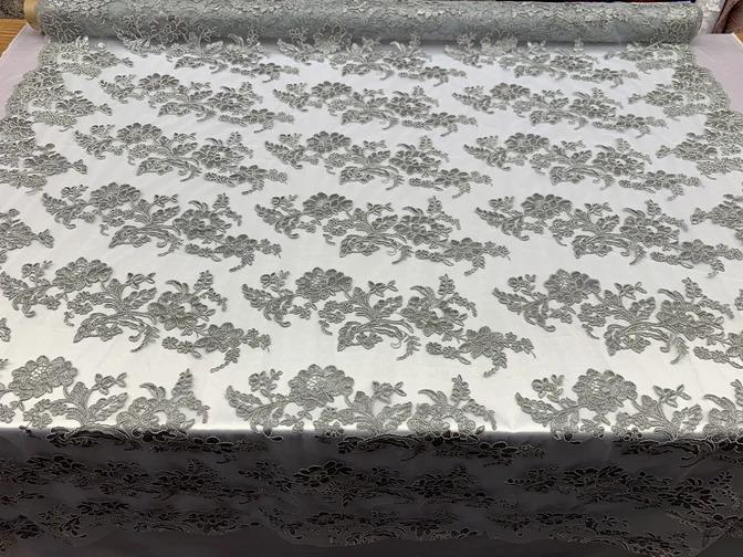 2 Way Stretch Flowers Mesh Lace Embroidered Lace Fabric By The YardICEFABRICICE FABRICSGray2 Way Stretch Flowers Mesh Lace Embroidered Lace Fabric By The Yard ICEFABRIC |Gray