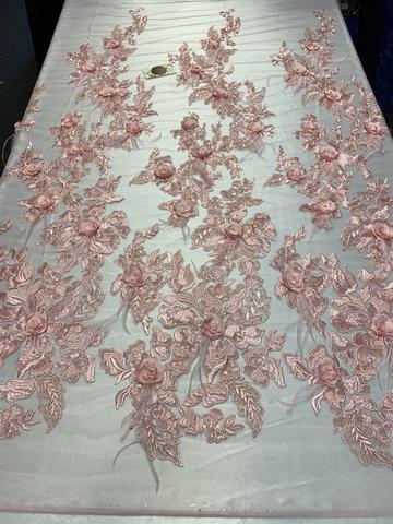3D Luxury Feather Design Floral Mesh Lace With Sequins Embroidery By The YardICEFABRICICE FABRICSLight Pink3D Luxury Feather Design Floral Mesh Lace With Sequins Embroidery By The Yard ICEFABRIC |Light Pink