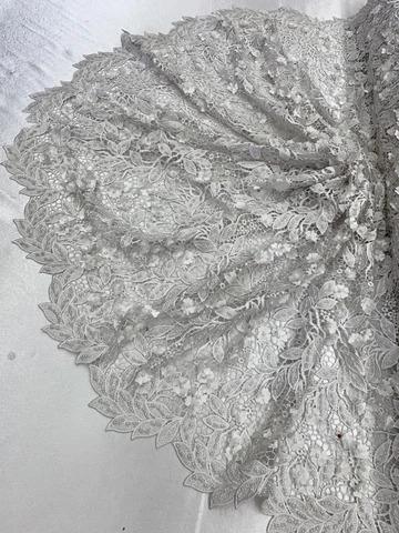 3D Flowers Bridal Heavy Double Beaded Floral Mesh Lace Fabric By The YardICEFABRICICE FABRICSWhite3D Flowers Bridal Heavy Double Beaded Floral Mesh Lace Fabric By The Yard ICEFABRIC |White