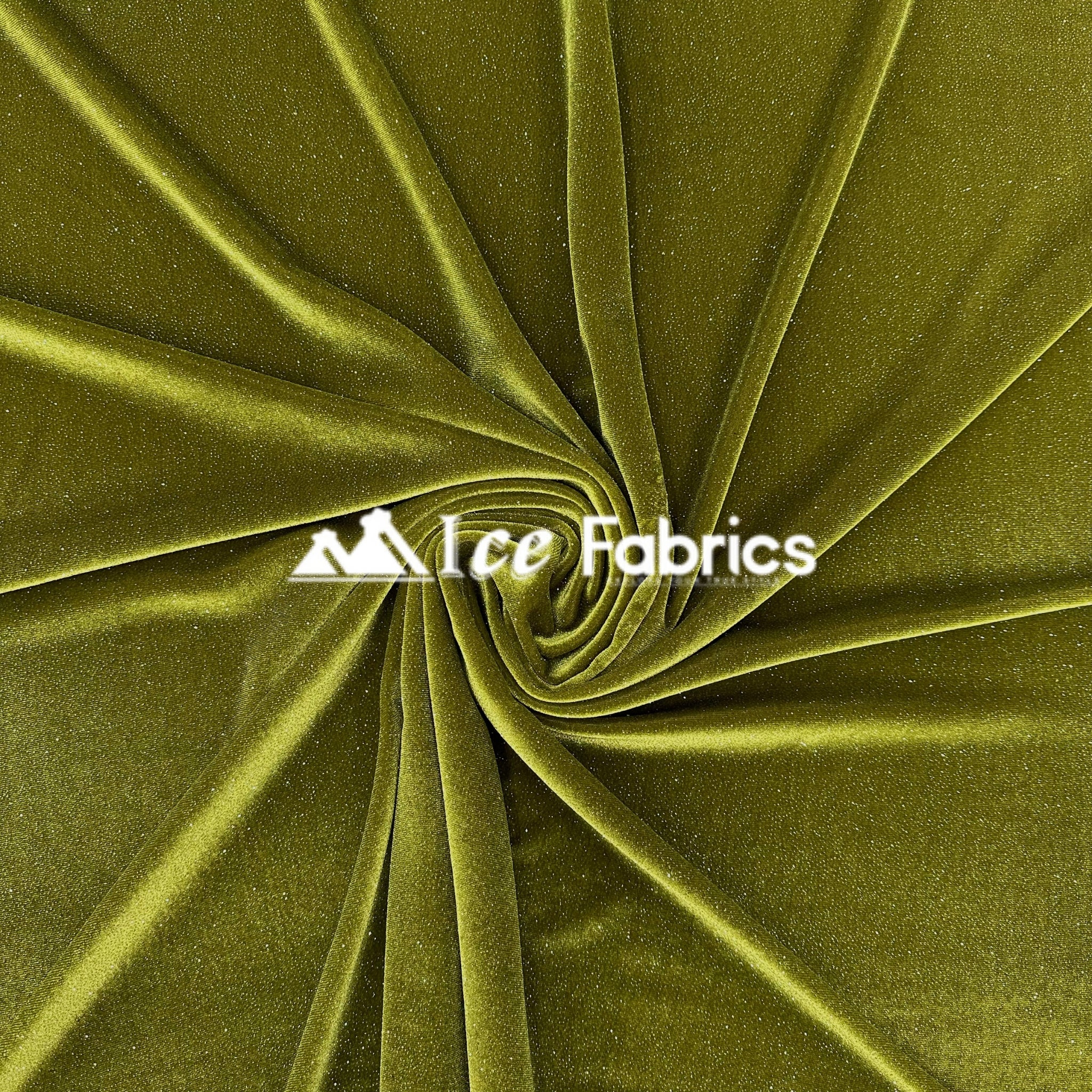 Olive Green Shiny Glitter Stretch Velvet Fabric | Spandex Fabric