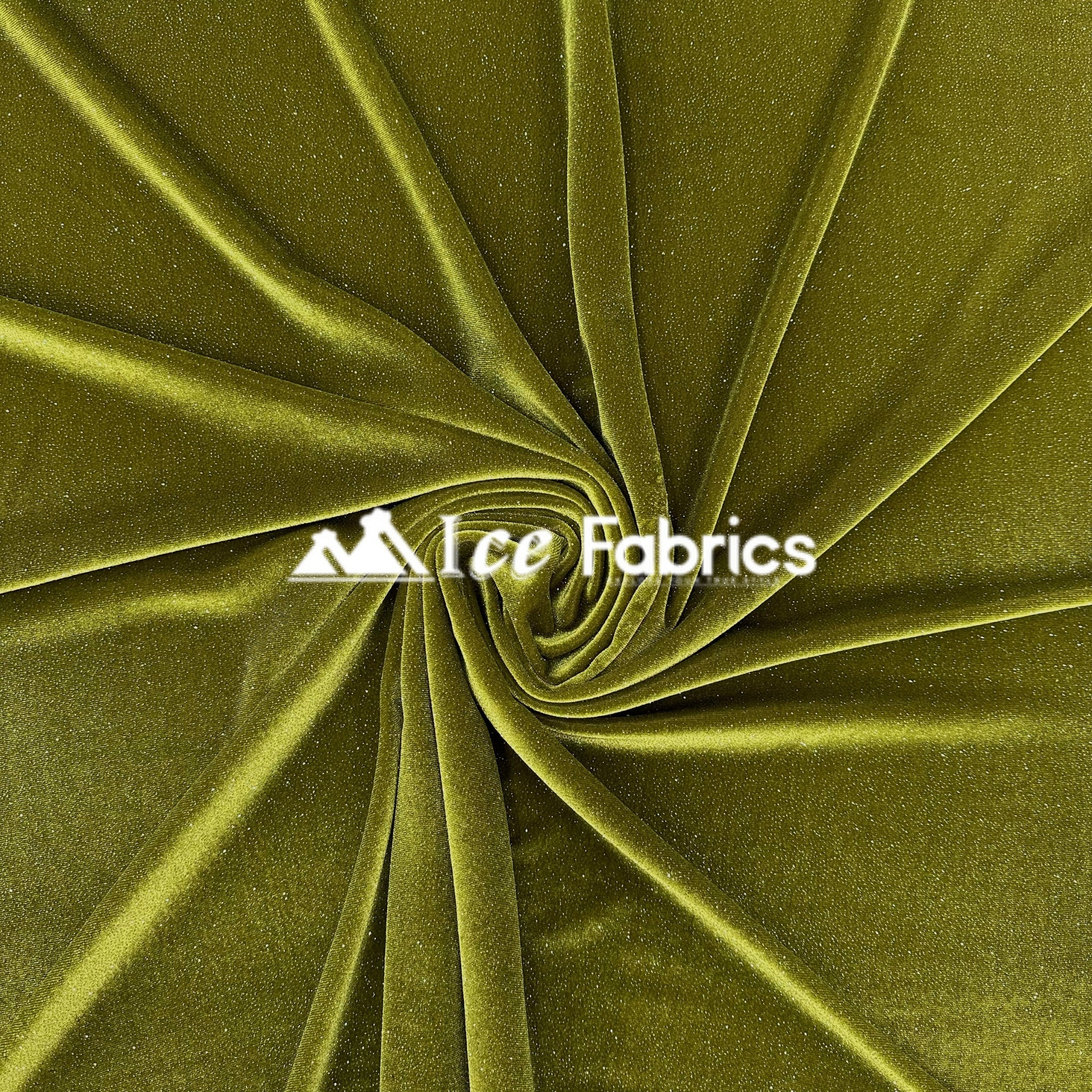 Olive Green Shiny Glitter Stretch Velvet Spandex Upholstery Fabric