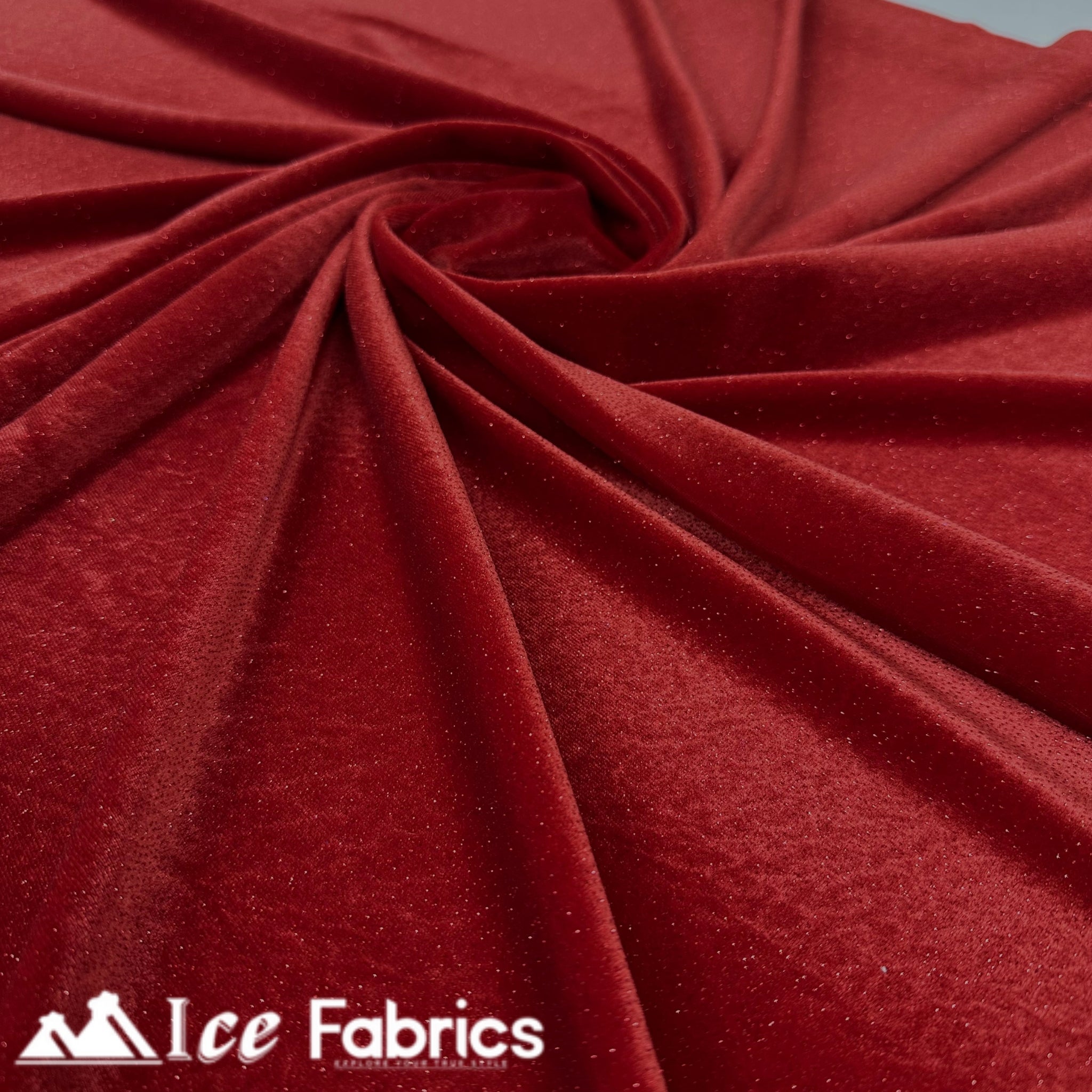 Red Shiny Glitter Stretch Velvet Spandex Upholstery Fabric