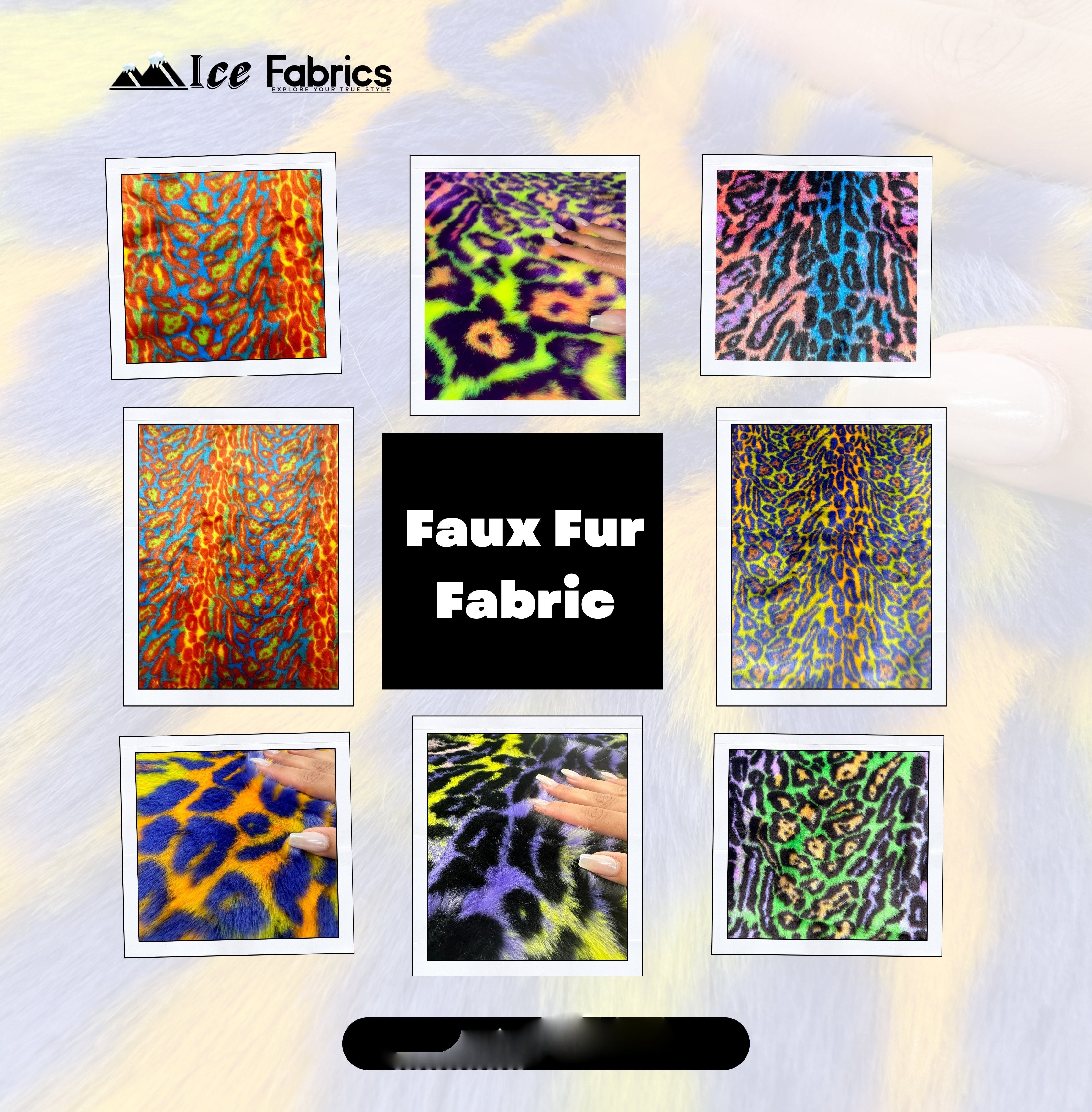 Orange Yellow - Turquoise Leopard Short pile Faux Fur Fabric By The Yard