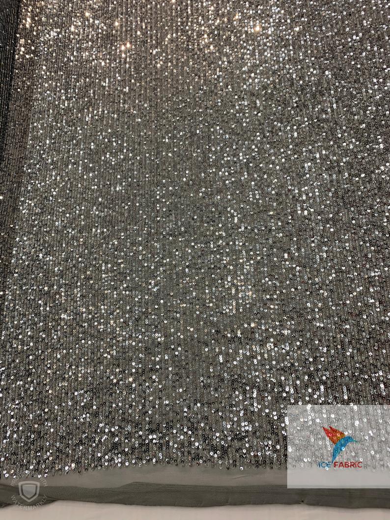 2 Way Stretch Shiny Mermaid All Over Sequin Fabric By The Yard Grey