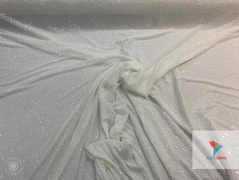 2 Way Stretch Shiny Mermaid All Over Sequin Fabric By The Yard White