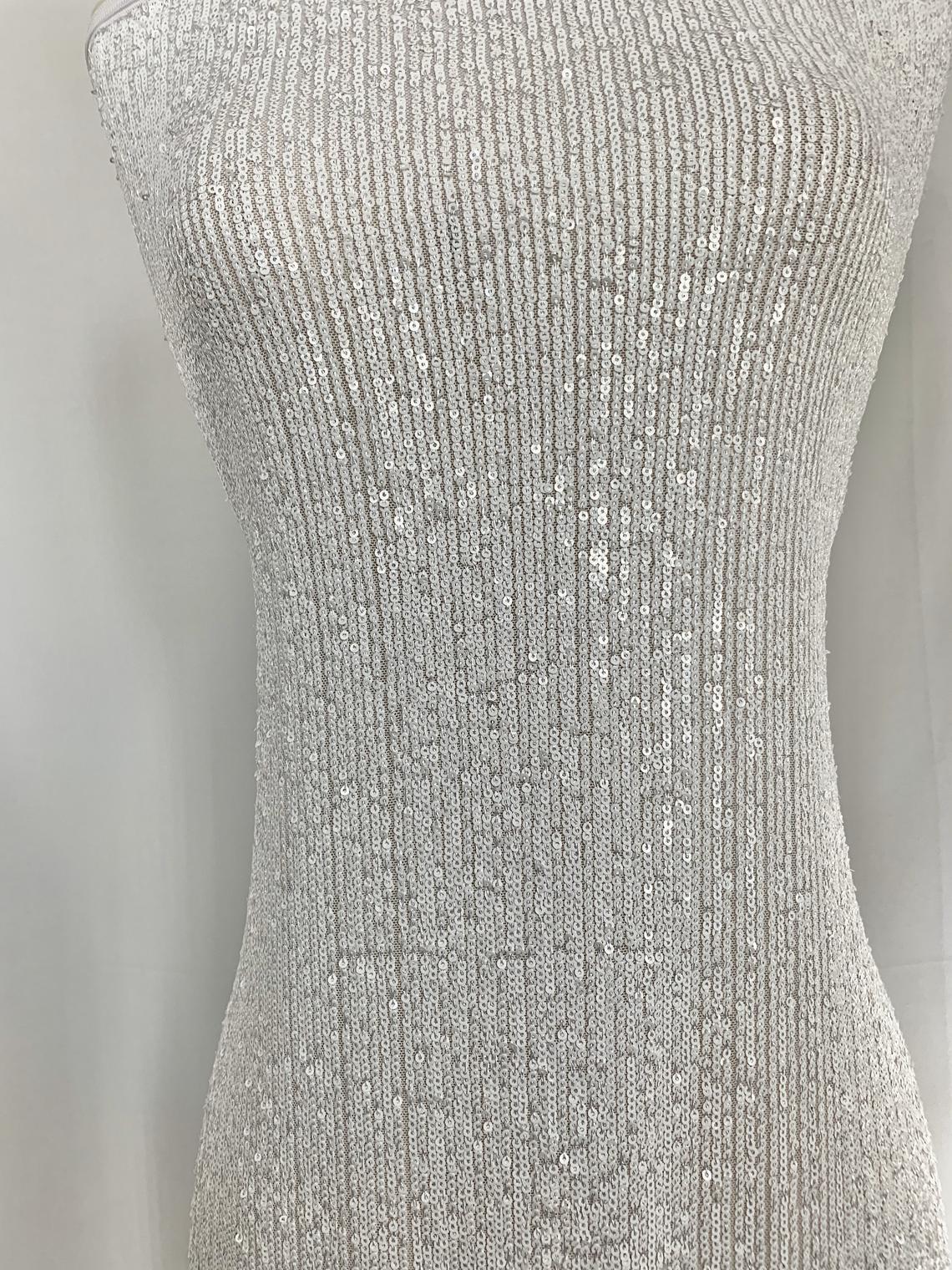 2 Way Stretch Shiny Mermaid All Over Sequin Fabric By The Yard White