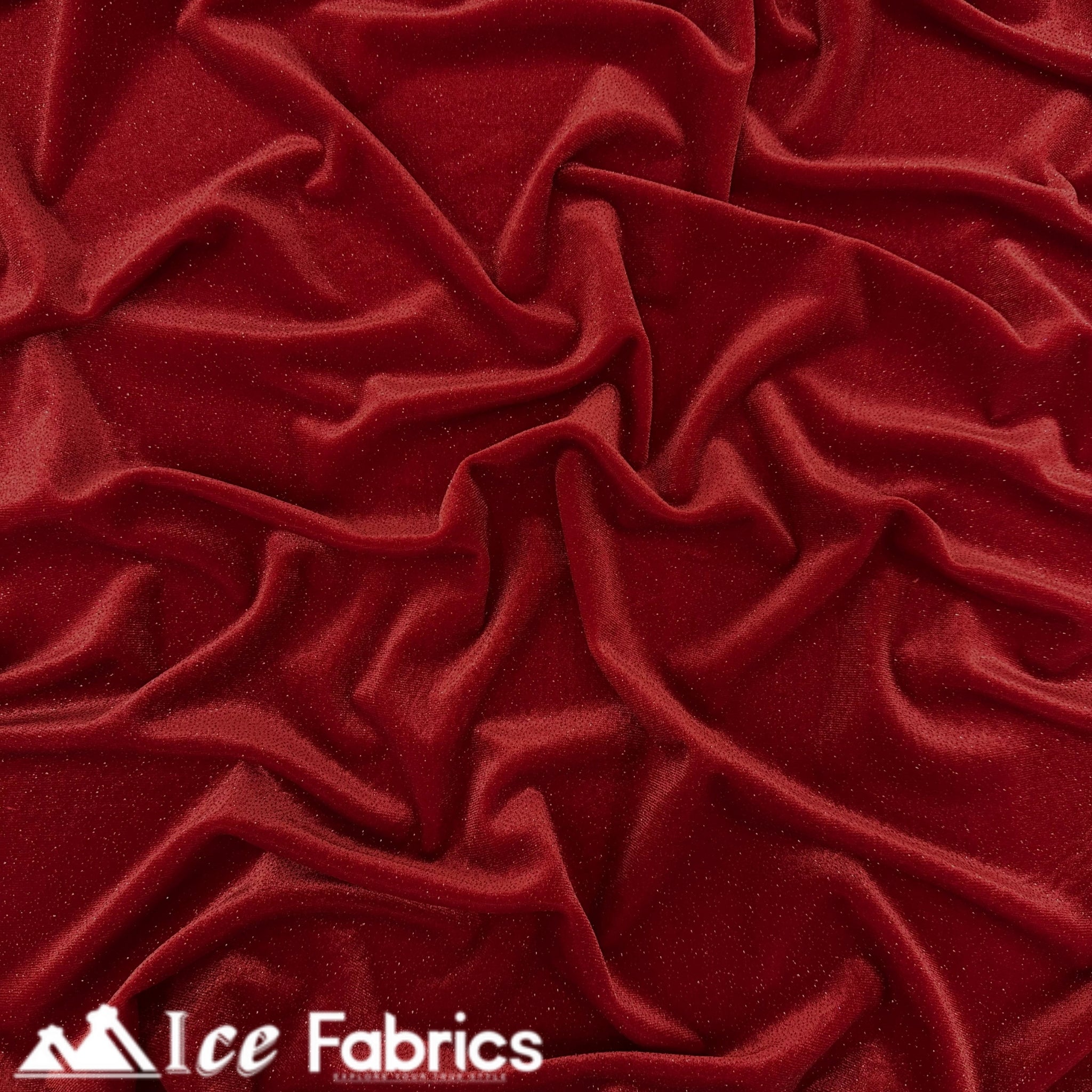 Red Shiny Glitter Stretch Velvet Spandex Upholstery Fabric