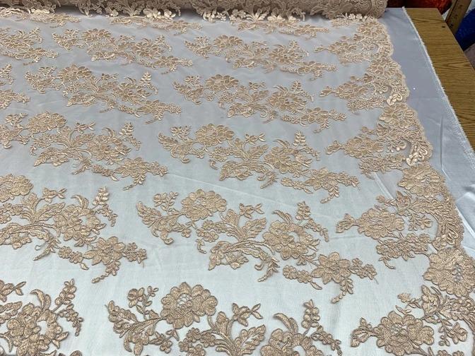 2 Way Stretch Flowers Mesh Lace Embroidered Lace Fabric By The YardICEFABRICICE FABRICSPeach2 Way Stretch Flowers Mesh Lace Embroidered Lace Fabric By The Yard ICEFABRIC |Peach