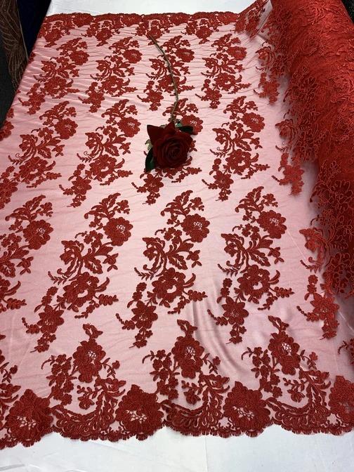 2 Way Stretch Flowers Mesh Lace Embroidered Lace Fabric By The YardICEFABRICICE FABRICSPeach2 Way Stretch Flowers Mesh Lace Embroidered Lace Fabric By The Yard ICEFABRIC |Red