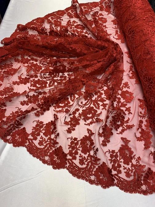 2 Way Stretch Flowers Mesh Lace Embroidered Lace Fabric By The YardICEFABRICICE FABRICSPeach2 Way Stretch Flowers Mesh Lace Embroidered Lace Fabric By The Yard ICEFABRIC |Red