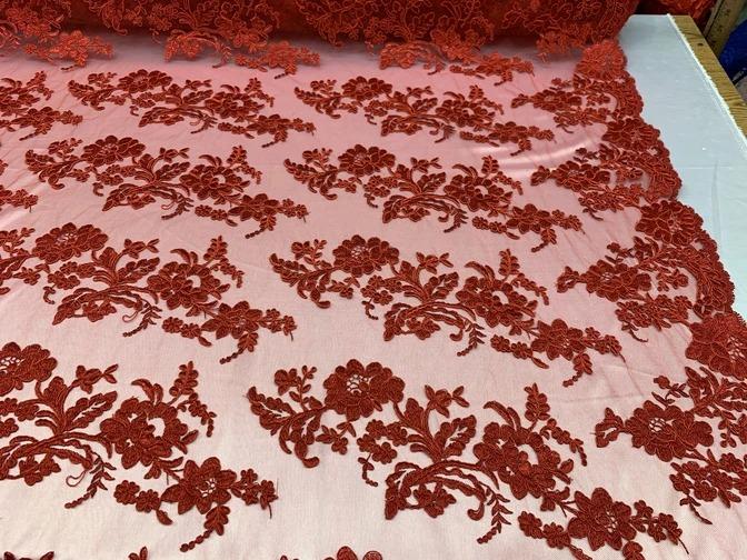 2 Way Stretch Flowers Mesh Lace Embroidered Lace Fabric By The YardICEFABRICICE FABRICSPeach2 Way Stretch Flowers Mesh Lace Embroidered Lace Fabric By The Yard ICEFABRIC |Red