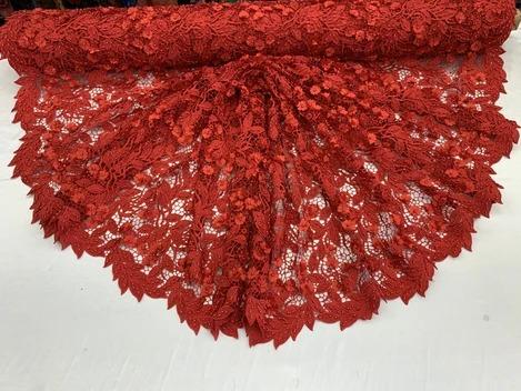 3D Flowers Bridal Heavy Double Beaded Floral Mesh Lace Fabric By The YardICEFABRICICE FABRICSRed3D Flowers Bridal Heavy Double Beaded Floral Mesh Lace Fabric By The Yard ICEFABRIC |Red