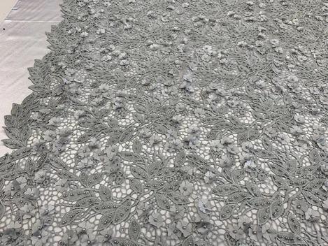 3D Flowers Bridal Heavy Double Beaded Floral Mesh Lace Fabric By The YardICEFABRICICE FABRICSLight Gray3D Flowers Bridal Heavy Double Beaded Floral Mesh Lace Fabric By The Yard ICEFABRIC |Light Gray
