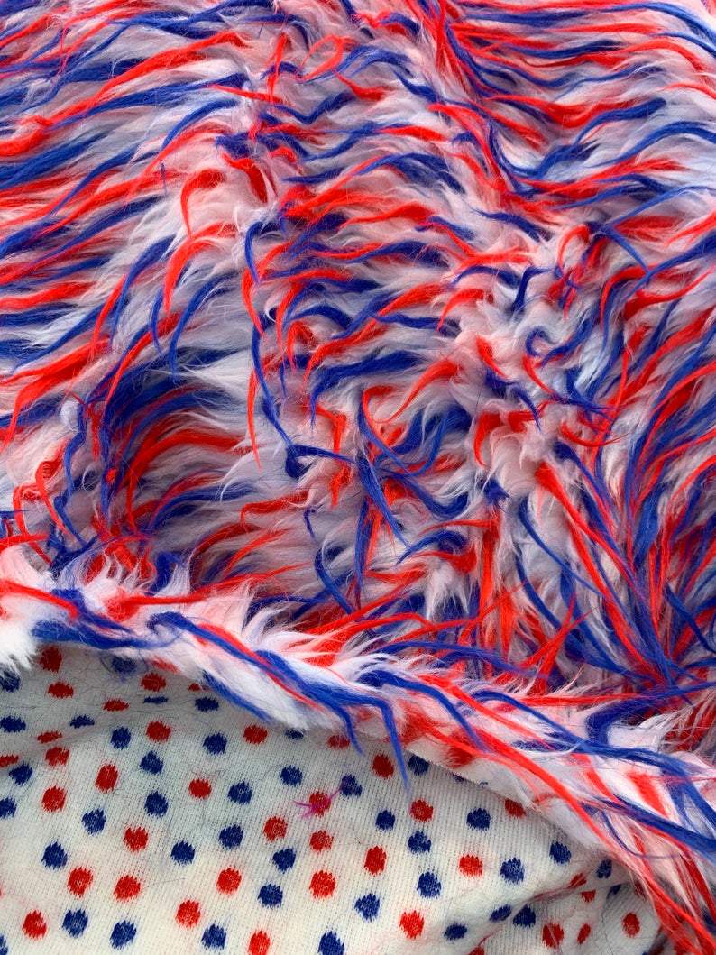 3 Tone Long Pile Design 60 Inches Wide Faux Fur Fake FabricICE FABRICSICE FABRICSRed Blue WhiteBy The Yard (60 inches Wide)3 Tone Long Pile Design 60 Inches Wide Faux Fur Fake Fabric ICE FABRICS |Red Blue White