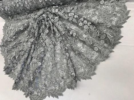 3D Flowers Bridal Heavy Double Beaded Floral Mesh Lace Fabric By The YardICEFABRICICE FABRICSLight Gray3D Flowers Bridal Heavy Double Beaded Floral Mesh Lace Fabric By The Yard ICEFABRIC |Light Gray