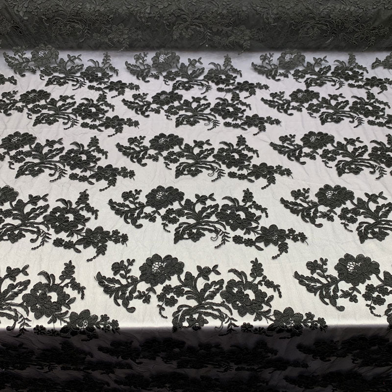 2 Way Stretch Flowers Mesh Lace Embroidered Lace Fabric By The YardICEFABRICICE FABRICSBlack2 Way Stretch Flowers Mesh Lace Embroidered Lace Fabric By The Yard ICEFABRIC |Black