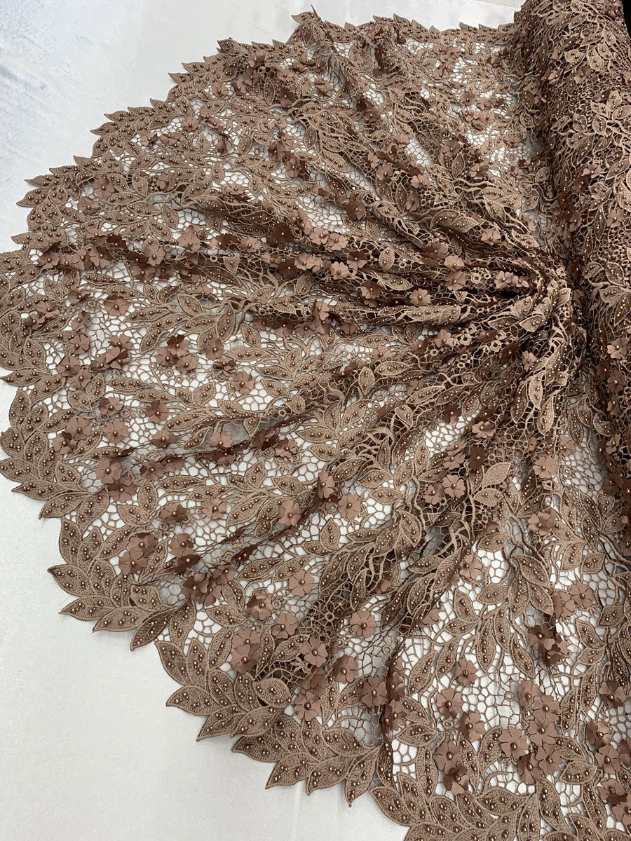 3D Flowers Bridal Heavy Double Beaded Floral Mesh Lace Fabric By The YardICEFABRICICE FABRICSCoffee3D Flowers Bridal Heavy Double Beaded Floral Mesh Lace Fabric By The Yard ICEFABRIC | coffee