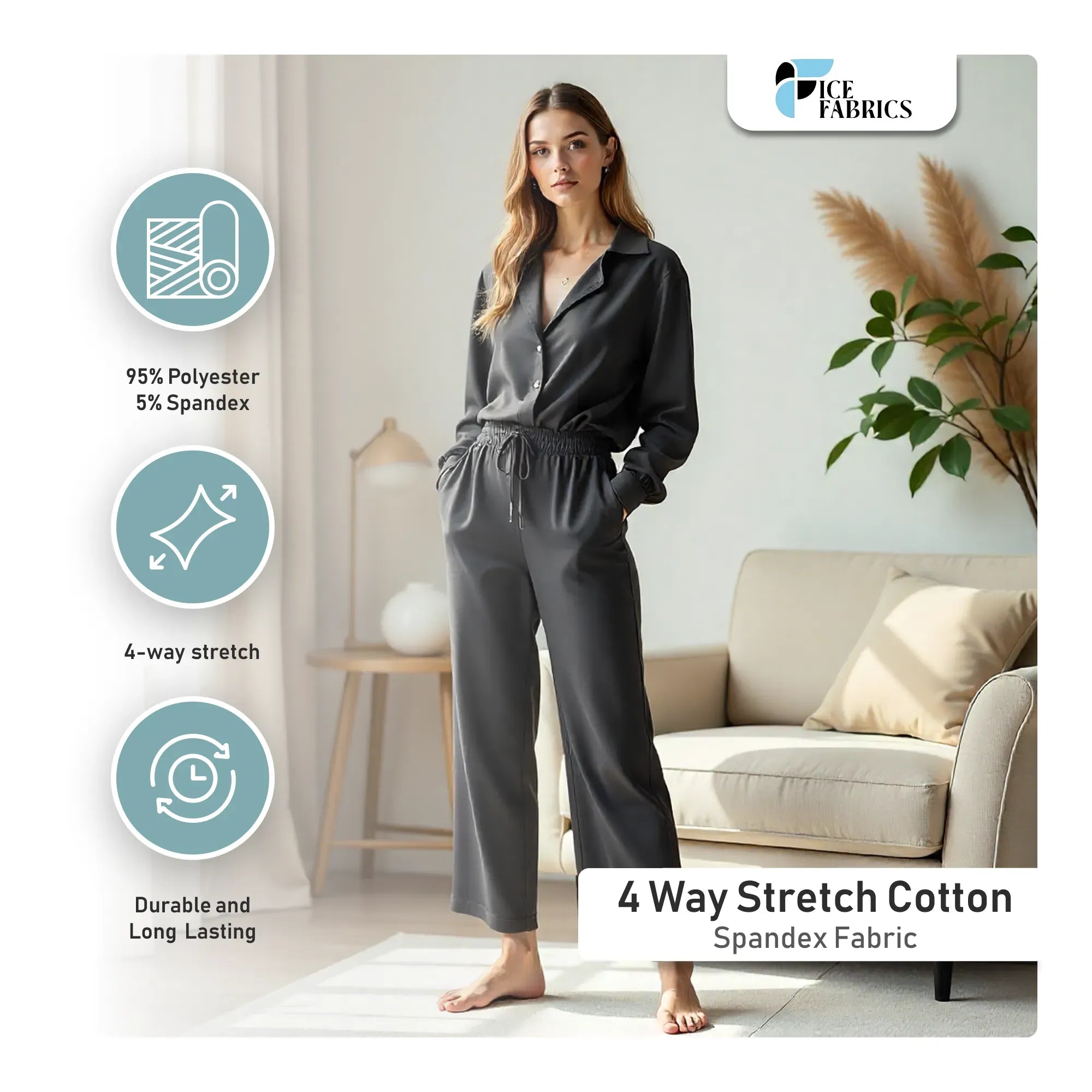 White 4 Way Stretch Cotton Spandex Fabric By The Yard Details