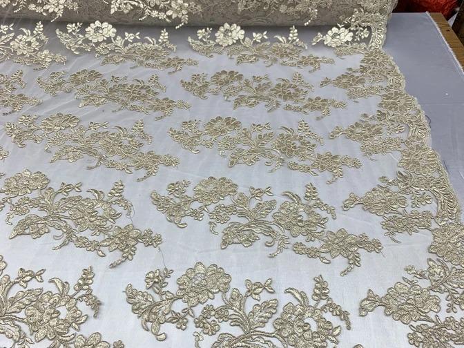 2 Way Stretch Flowers Mesh Lace Embroidered Lace Fabric By The YardICEFABRICICE FABRICSChampagne2 Way Stretch Flowers Mesh Lace Embroidered Lace Fabric By The Yard ICEFABRIC |Champagne