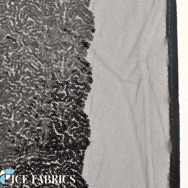 Black All Over Sequin Fabric On Mesh