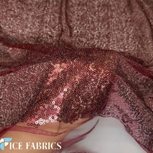 Burgundy Mini Sequin Fabric On Mesh
