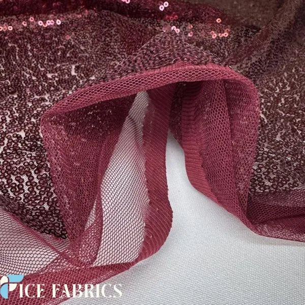 Burgundy All Over Mini Sequin Fabric On Mesh by the Yard