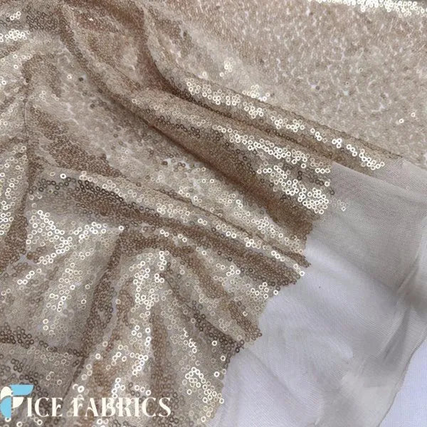 Champagne Mini Sequin Fabric On Mesh