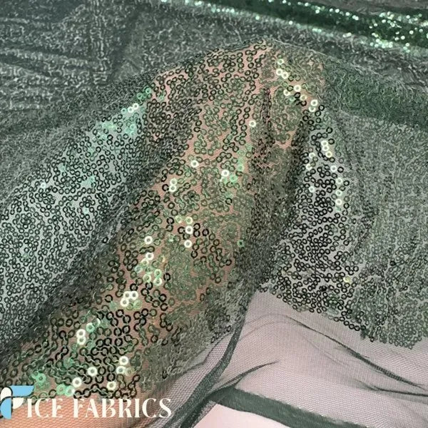 Hunter Green Mini Sequin Fabric On Mesh