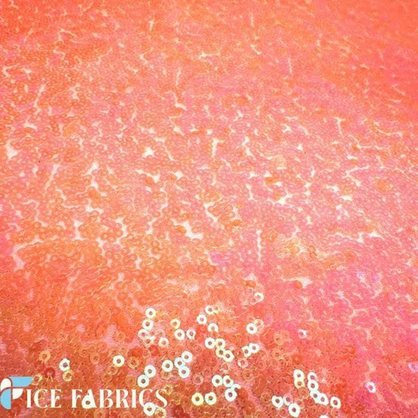 Orange All Over Mini Sequin Fabric On Mesh