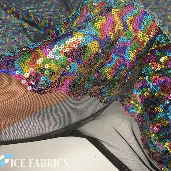 Rainbow Mini Sequin Fabric On Mesh