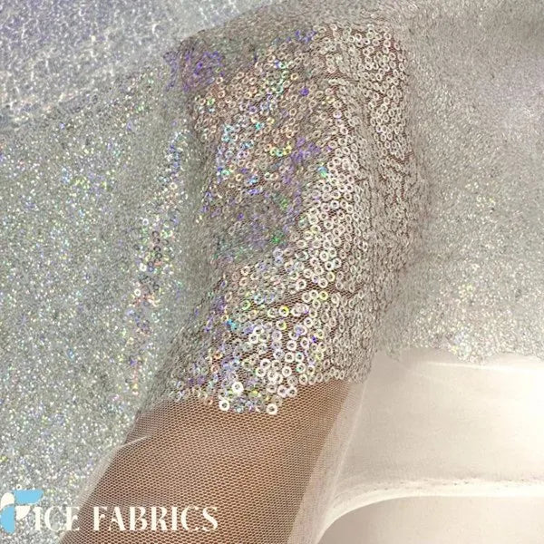 Silver Iridescent All Over Mini Sequin Fabric