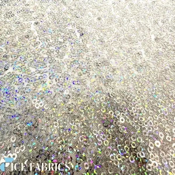 Silver All Over Mini Sequin Fabric On Mesh