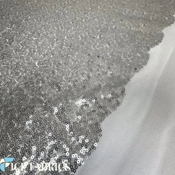 Silver on White All Over Mini Sequin Fabric