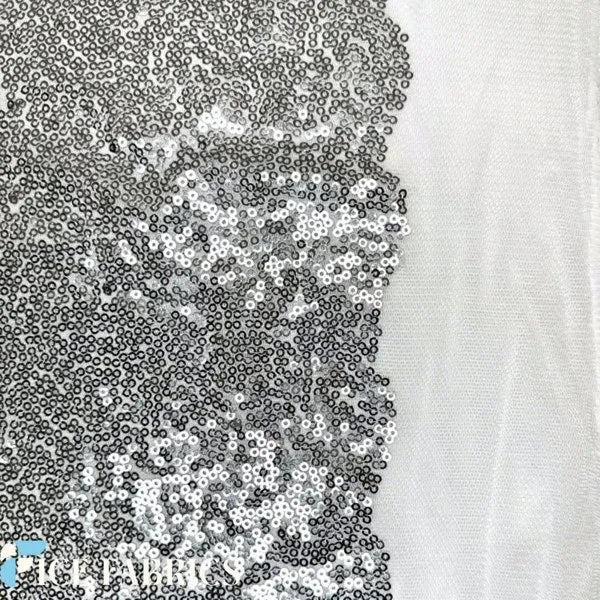 Silver on White All Over Mini Sequin Fabric Wholesale