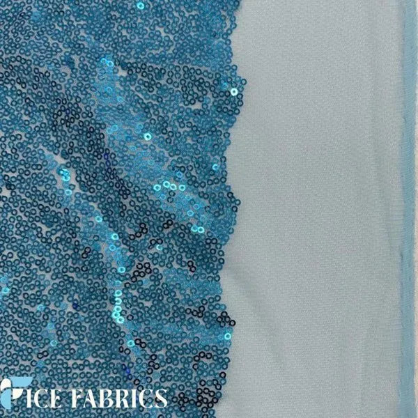 Turquoise Mini Sequin Fabric On Mesh