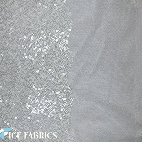White Mini Sequin Fabric On Mesh
