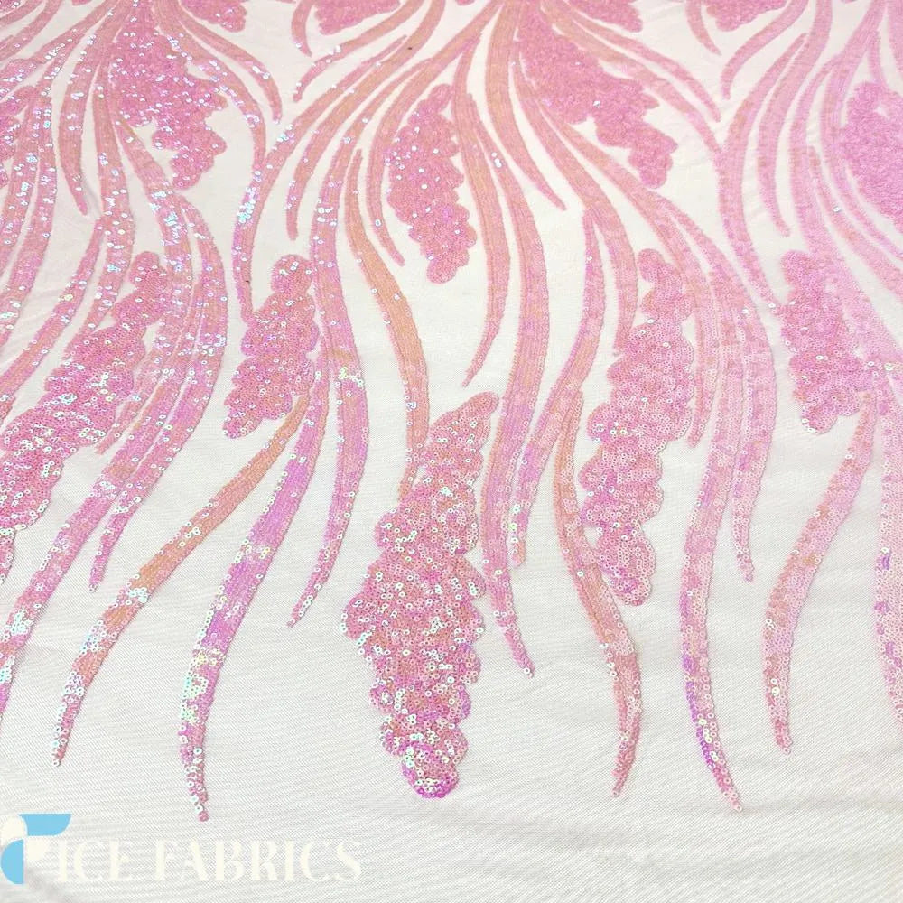 Baby Pink Feather Stretch Sequin Fabric By The Yard