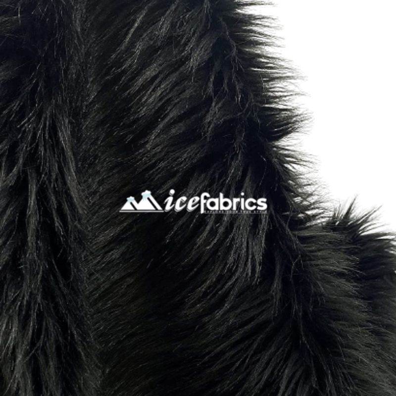 Black Long Pile Faux Fur Upholstery Fabric
